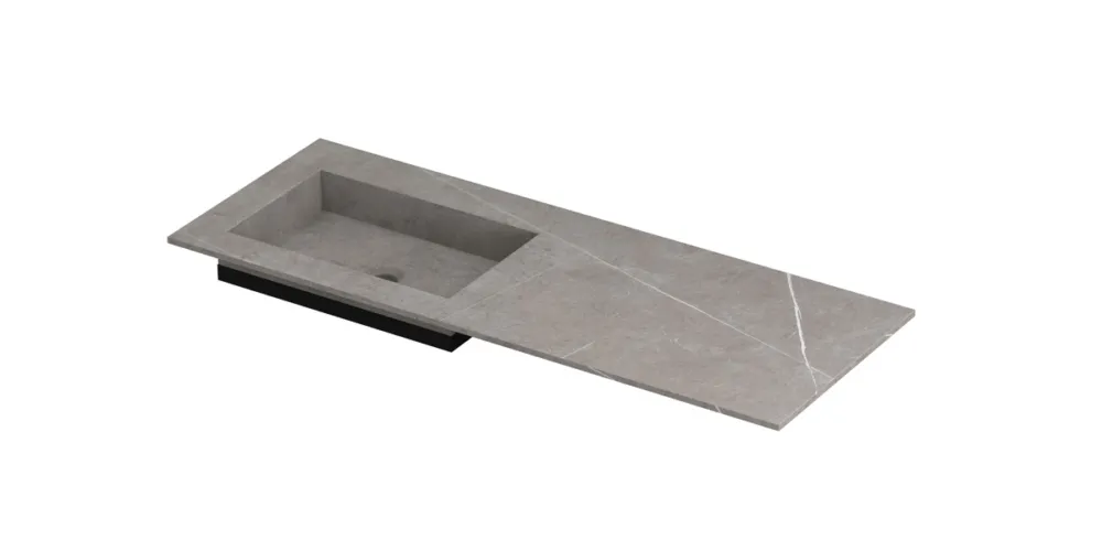 Ink Post Wastafel keramische slab envelop bak links zonder kraangat - Armani grey mat - 1200x450x10 mm (bxdxh) Laatste Kans