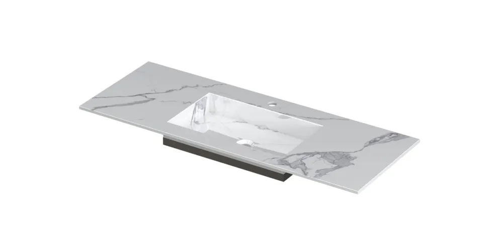 Tijdelijk Beschikbaar Ink Post Wastafel keramische slab envelop bak midden met 1 kraangat - Statuario glans - 1200x450x10 mm (bxdxh)