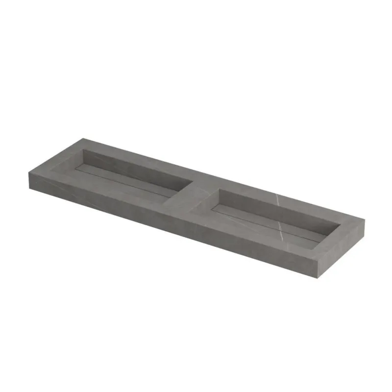 Finale Uitverkoop Ink Pitch dubbele meubelwastafel 160x45cm keramische slab - zonder kraangaten - Armani grey