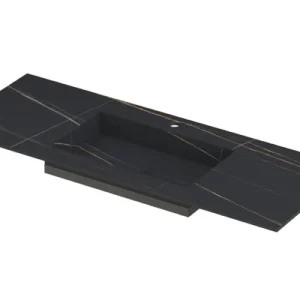 Ink Post Wastafel keramische slab envelop bak midden met 1 kraangat - Lauren black mat - 1200x450x10 mm (bxdxh) Direct Verzonden