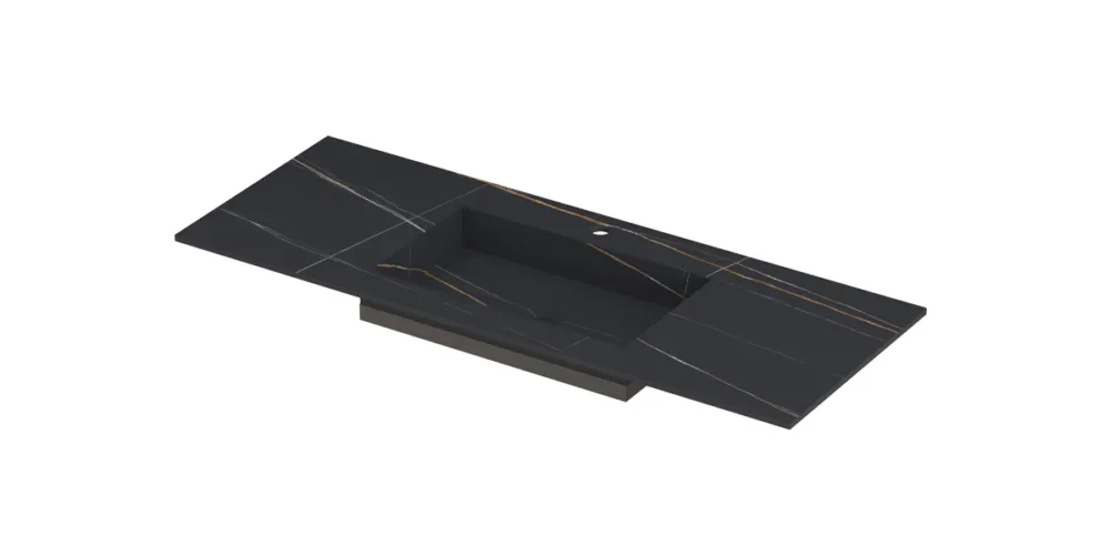 Ink Post Wastafel keramische slab envelop bak midden met 1 kraangat - Lauren black mat - 1200x450x10 mm (bxdxh) Direct Verzonden