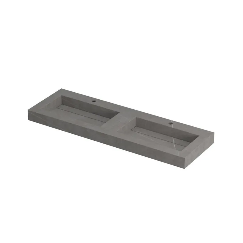 Ink Pitch dubbele meubelwastafel 140x45cm keramische slab - 2 kraangaten - Armani grey Snelle Levering