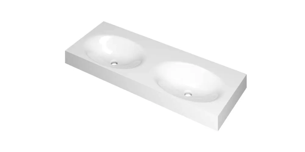 Ink Smooth Wastafel polystone dubbel zonder kraangaten glans wit 1200x450x90mm (bxdxh) Gereduceerde Prijs
