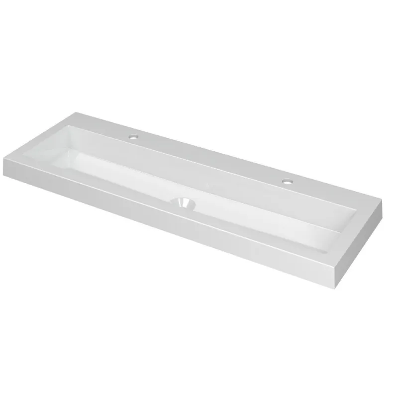 Voordeelprijs Ink Dock Wastafel Polystone met 2 kraangaten - Glans wit - 120x40 cm