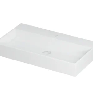 Mat witte wastafel - 80x45x11cm - incl. kraangat en plug Finale Uitverkoop