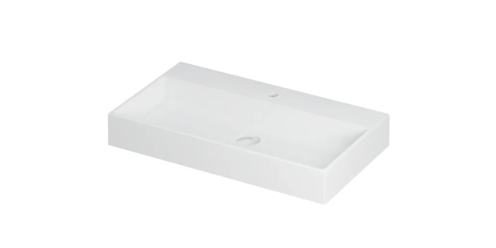 Mat witte wastafel - 80x45x11cm - incl. kraangat en plug Finale Uitverkoop