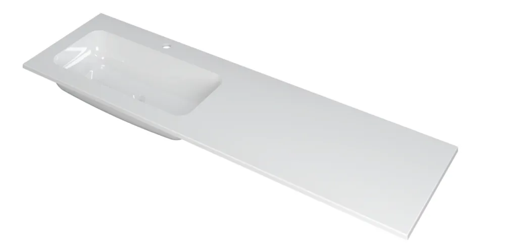 Ink Faktor Wastafel polystone links met 1 kraangat - Glans wit - 1600x450x15 mm (bxdxh) Superprijs
