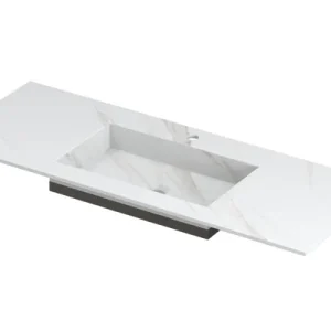 Premium Ink Post Wastafel keramische slab envelop bak midden met 1 kraangat - Calacatta mat - 1200x450x10 mm (bxdxh)