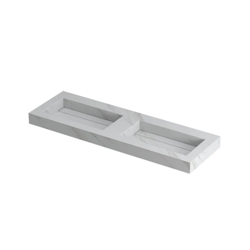 Ink Pitch dubbele meubelwastafel 140x45cm keramische slab - zonder kraangaten - Calacatta Shop Nu