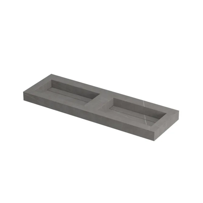 Lage Kosten Ink Pitch dubbele meubelwastafel 140x45cm keramische slab - zonder kraangaten - Armani grey