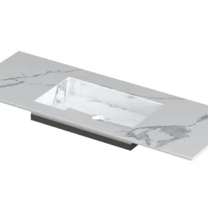 Lage Prijs Ink Post Wastafel keramische slab envelop bak midden zonder kraangat - Statuario glans - 1200x450x10 mm (bxdxh)
