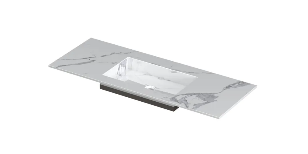 Lage Prijs Ink Post Wastafel keramische slab envelop bak midden zonder kraangat - Statuario glans - 1200x450x10 mm (bxdxh)