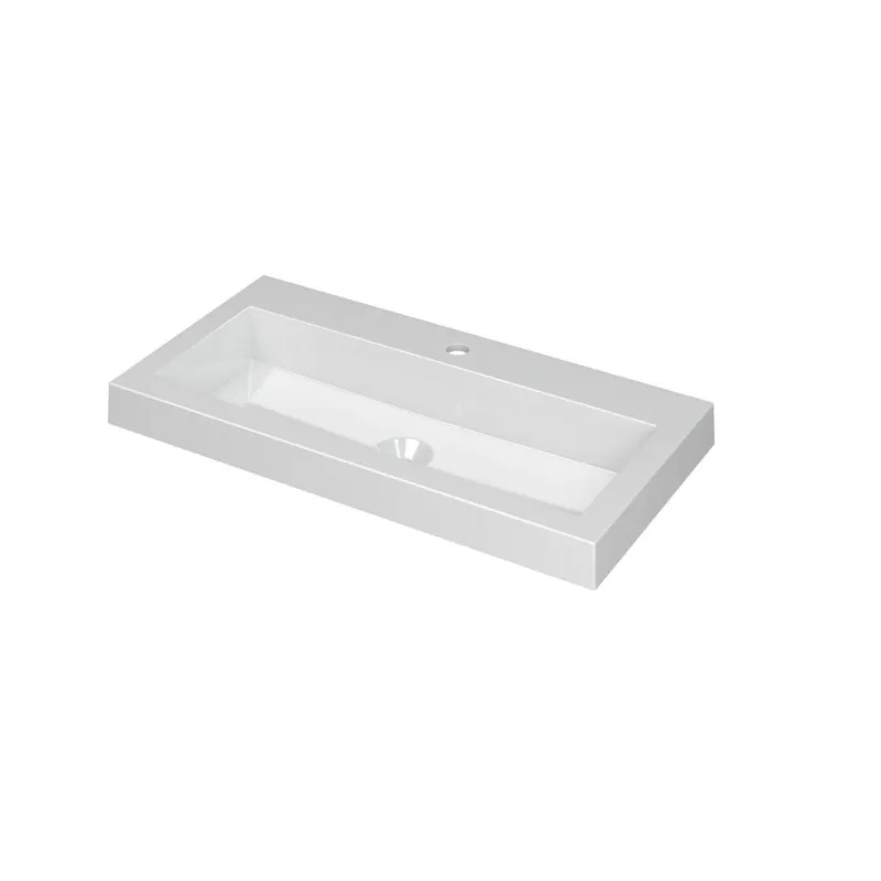 Rechtstreeks Van De Fabrikant Ink Dock Wastafel Polystone met 1 kraangat - Glans wit - 80x40 cm