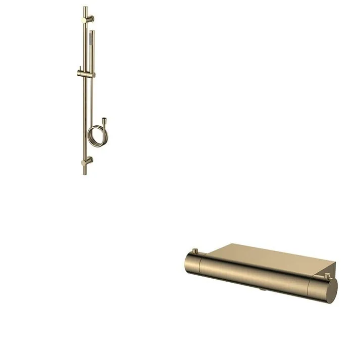 Meest Verkocht Regn glijstangset + thermostaat met planchet geborsteld goud PVD