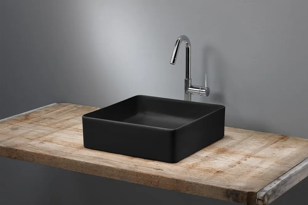 Uitverkoop Blinq Ispra opzetwastafel vierkant 36x36cm mat zwart