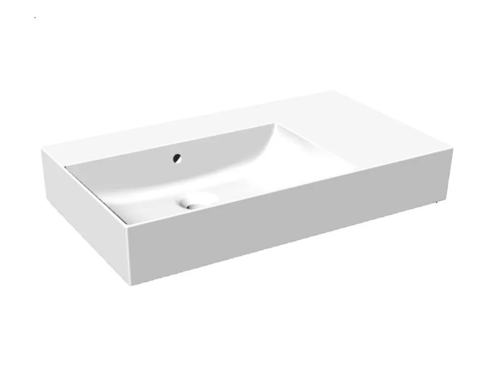 Blinq Couleur opzetwastafel 80x46,5cm met kraangat en aflegruimte rechts - Wit Speciale Aanbieding