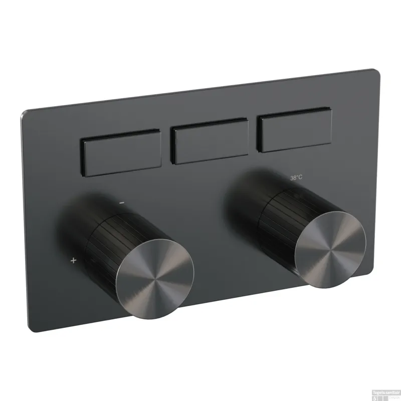 Brauer Stripe 3-weg inbouwthermostaat met drukknoppen met in- en afbouwdelen gunmetal geborsteld PVD Merkproduct