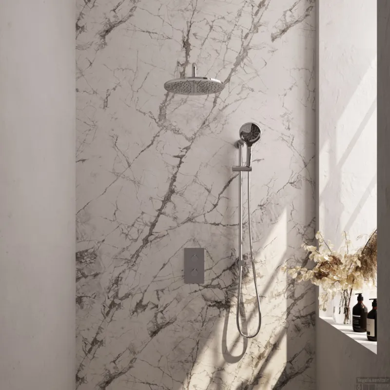 Inbouw Regendouche Set Brauer Chrome Edition Gebogen Wanduitloop Ronde Hoofddouche 30 cm Met Glijstang en Handdouche 3 Standen Actieprijs