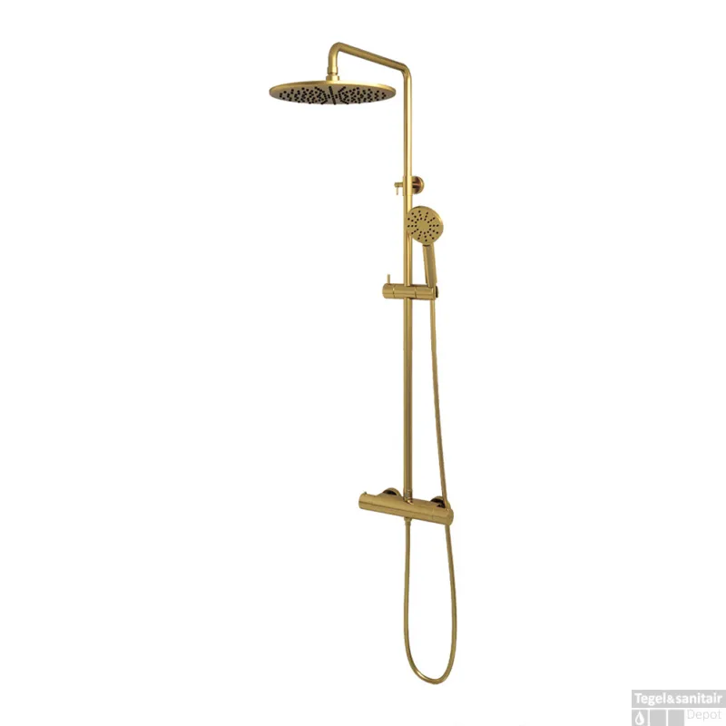 Regendoucheset Opbouw Brauer Gold Edition 30 cm Thermostatisch met Handdouche 3-Standen Geborsteld Goud Op = Op