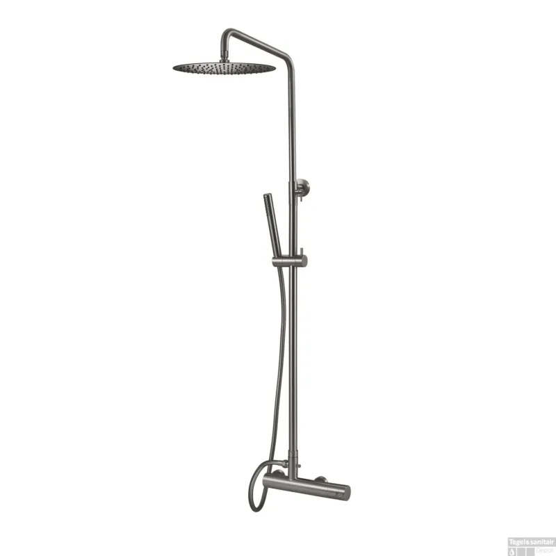 Koopje Opbouw Regendoucheset Qisani Flow Thermostatisch Geborsteld RVS