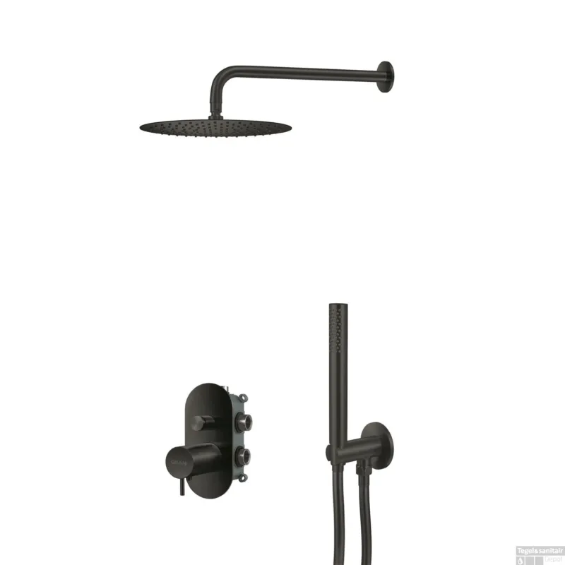 Speciale Aanbieding Regendoucheset Qisani Flow Inbouw 2-weg Ovalen inbouwkraan Geborsteld Mat Zwart