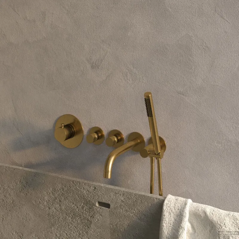 Koop Online Badkraan Inbouw Set Brauer Gold Edition Thermostatisch met Uitloop en Staaf Handdouche Geborsteld Goud