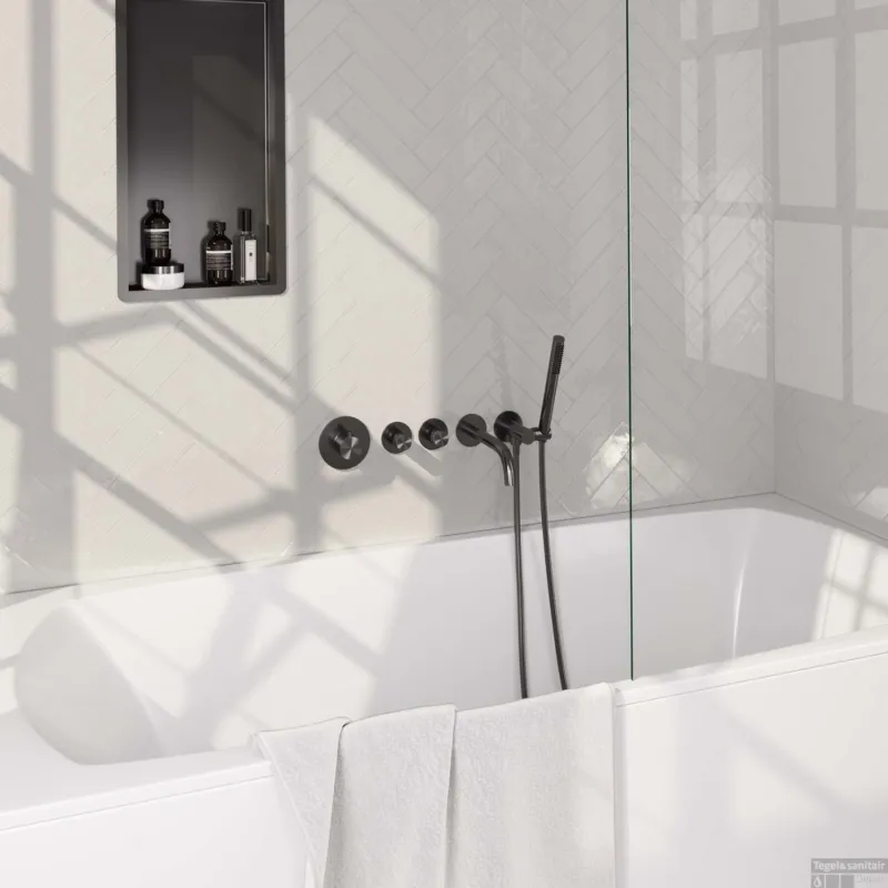 Flitsaanbieding Inbouwthermostaatset Brauer Gunmetal Edition Incl Baduitloop en Staafhanddouche Messing Gunmetal