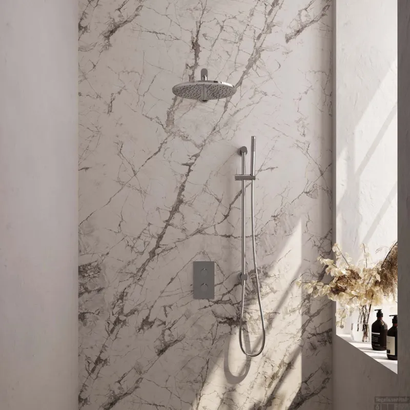 Laatste Kans Regendoucheset Inbouw Brauer Chrome Carving Thermostatisch 30cm met 3-Weg Omstelling, Wandarm, Glijstang en Staaf Handdouche Chroom