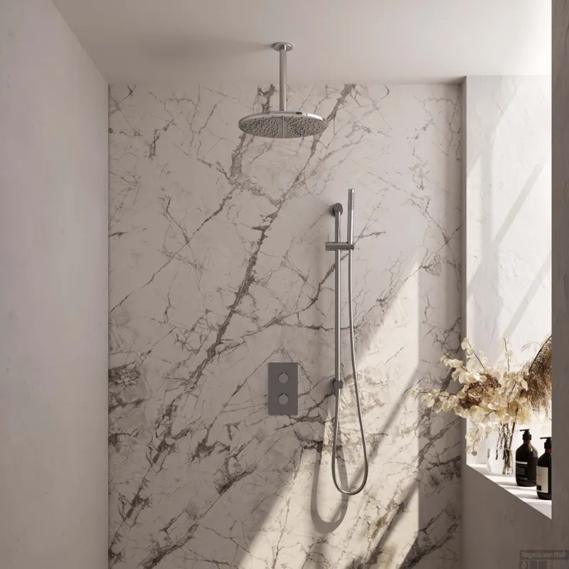Favoriet Regendoucheset Inbouw Brauer Chrome Carving Thermostatisch 30cm met 3-Weg Omstelling, Plafondarm, Glijstang en Staaf Handdouche Chroom