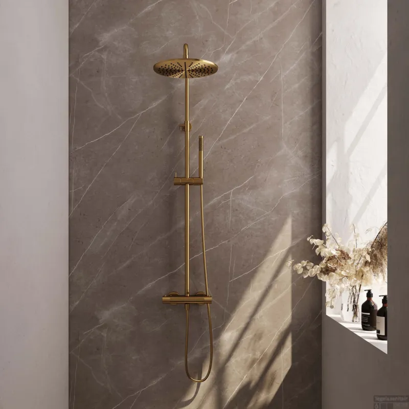 Regendoucheset Opbouw Brauer Gold Carving 30 cm Thermostatisch met Staaf Handdouche Geborsteld Goud Exclusieve Aanbieding