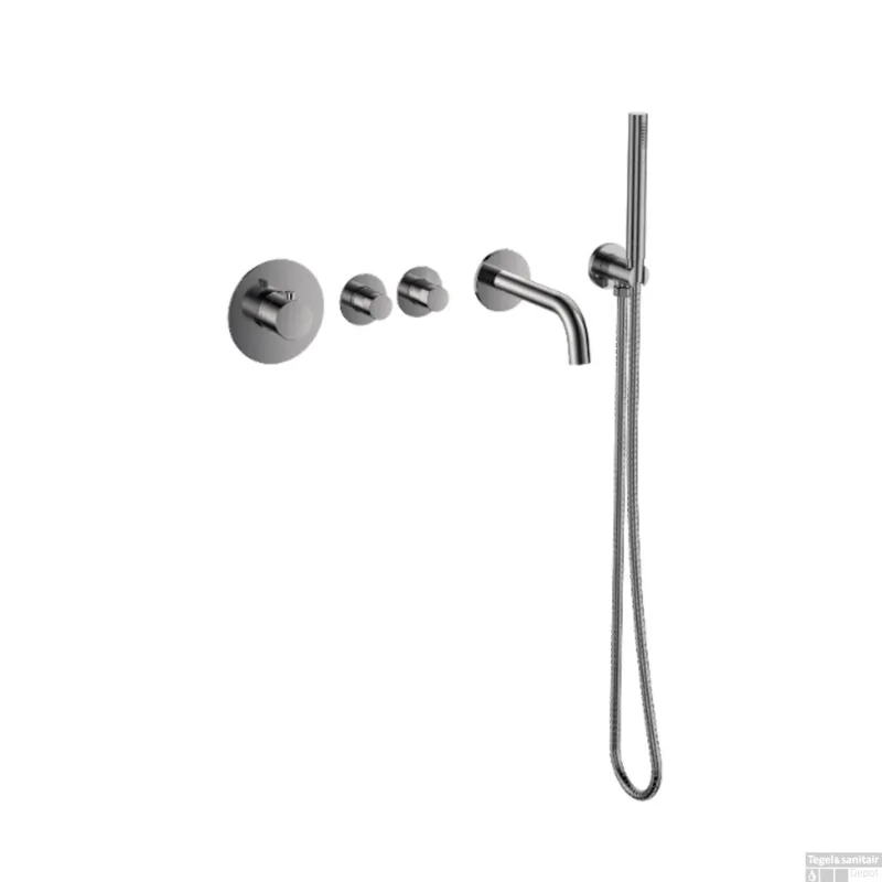 Flitsaanbieding Badset Inbouw Deluxe Sanilux Giles Met Box Thermostaat Geribbelde Knop Gunmetal
