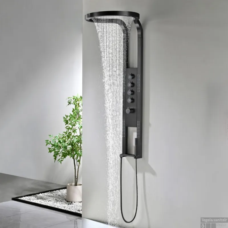 Op = Op Thermostatische Douchepaneel Best-Design Future 144 cm Mat Zwart
