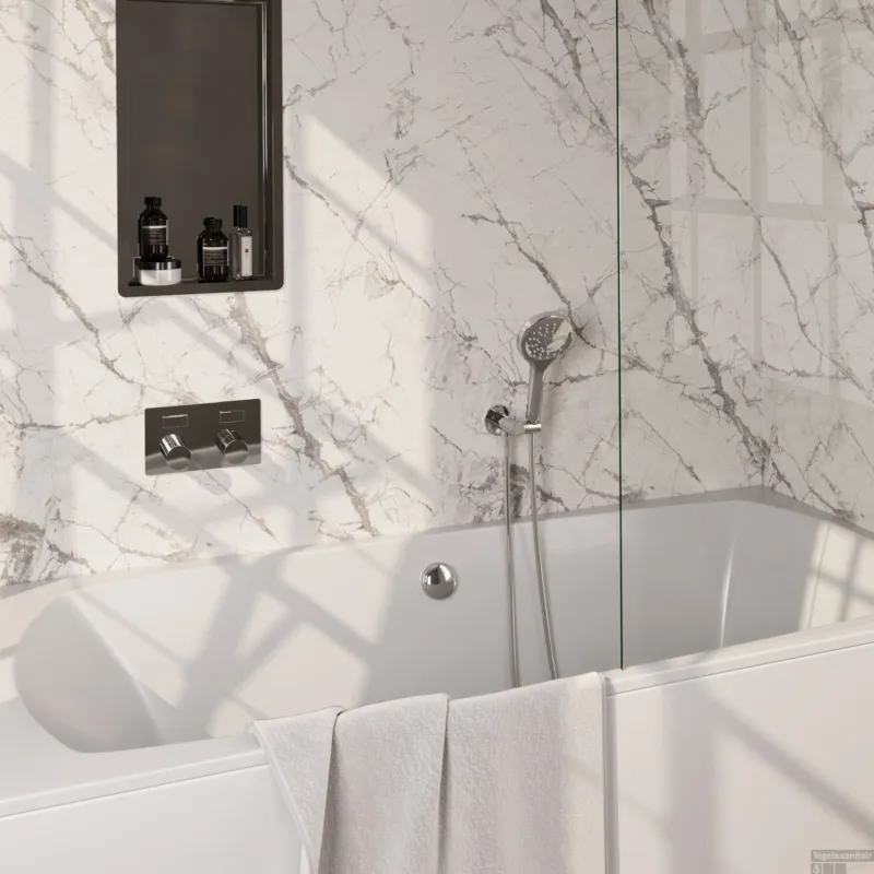 Brauer Stripe thermostatische inbouw badkraan met drukknoppen SET 04 met badvulcombinatie en 3-standen handdouche en doucheslang en wandaansluitbocht chroom Hoge Kwaliteit