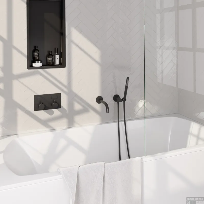 Fabrieksprijs Inbouwthermostaat set Brauer Black Edition Met Drukknoppen Incl Baduitloop Mat Zwart (Keuze Handdouche)
