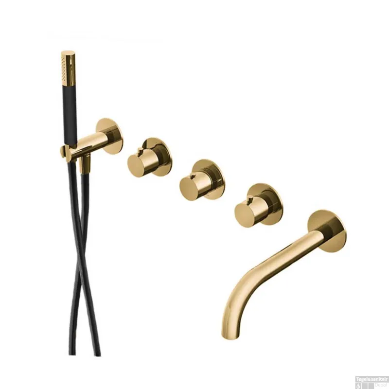 Badthermostaat Hotbath Cobber Inbouw Met Uitloop 2 Stopkranen Gepolijst Messing (excl. inbouwdeel) Living Colours Weekendaanbieding