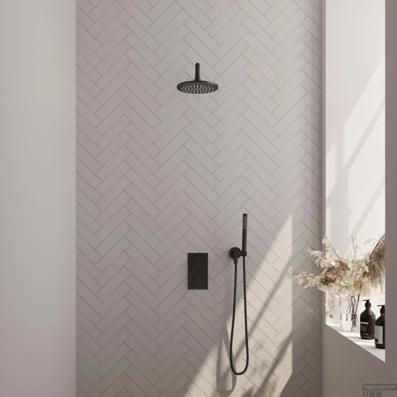 Veilige Betaling Inbouw Regendouche Set Brauer Black Edition Gebogen Wanduitloop Ronde Hoofddouche 20 cm Mat Zwart