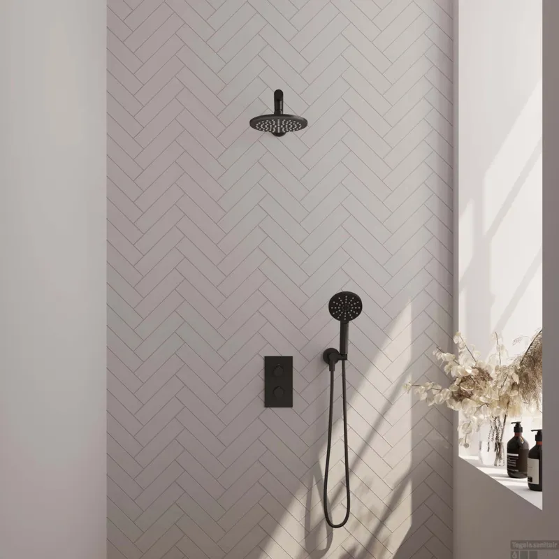 Inbouw Regendouche Set Brauer Black Edition Wanduitloop Ronde Hoofddouche 20 cm Met Handdouche 3 Standen Mat Zwart Beperkte Voorraad