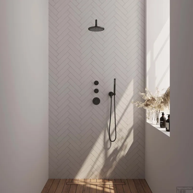 Shop Nu Inbouw Regendouche Set Brauer Black Edition Gebogen Wanduitloop Ronde Hoofddouche 20 cm Met Twee Stopkranen Mat Zwart