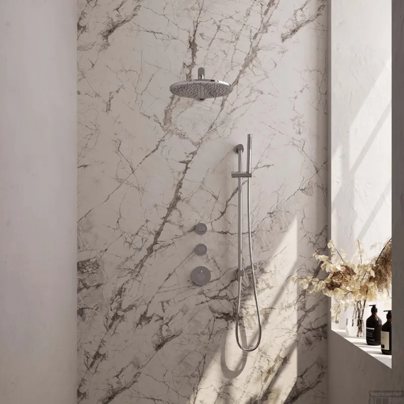 Voordeelprijs Regendoucheset Inbouw Brauer Chrome Carving Thermostatisch 30cm met Wandarm, Glijstang en Handdouche Staaf Losse Stopkranen Chroom