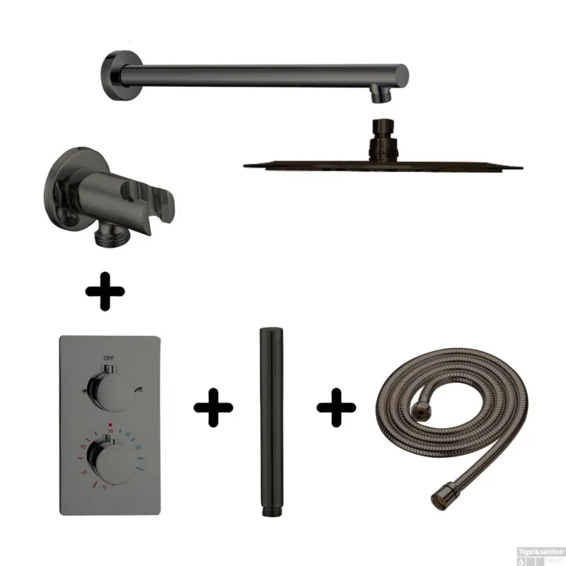 Direct Beschikbaar Regendoucheset Best Design Moya Rond Thermostatische Inbouwset Gunmetal