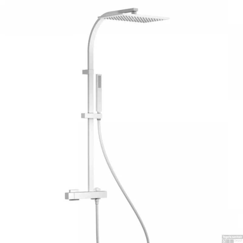Superprijs Regendoucheset Tres Slim Exclusive Opbouw Mengkraan met Antikalk Handdouche Mat Wit