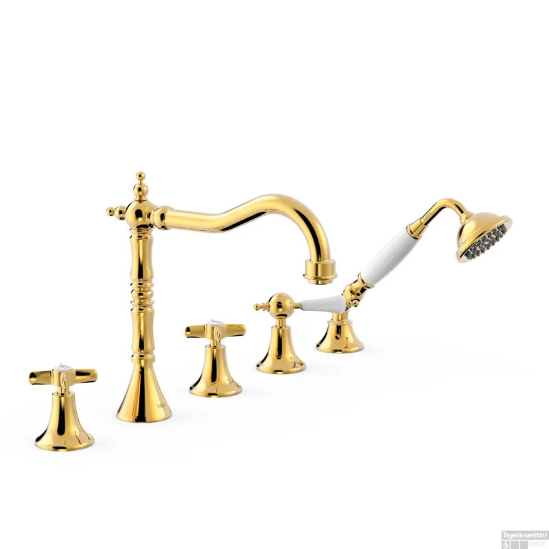 Uitverkoop Badrandkraan Tres Clasic Mengkraan Incl. Omstelknop en Handdouche Goud