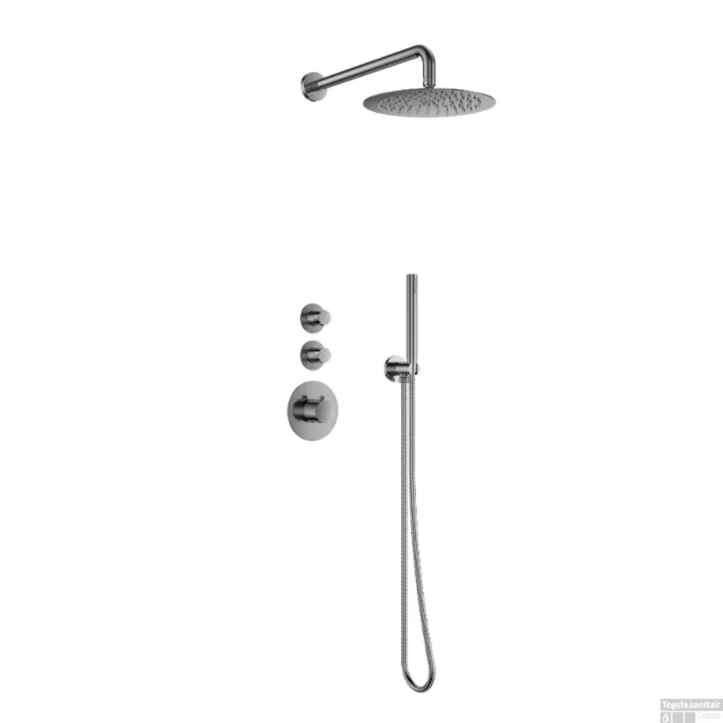 Exclusieve Aanbieding Doucheset Inbouw Deluxe Sanilux Giles Met Box Thermostaat Douchekop 25 cm Rond Gunmetal