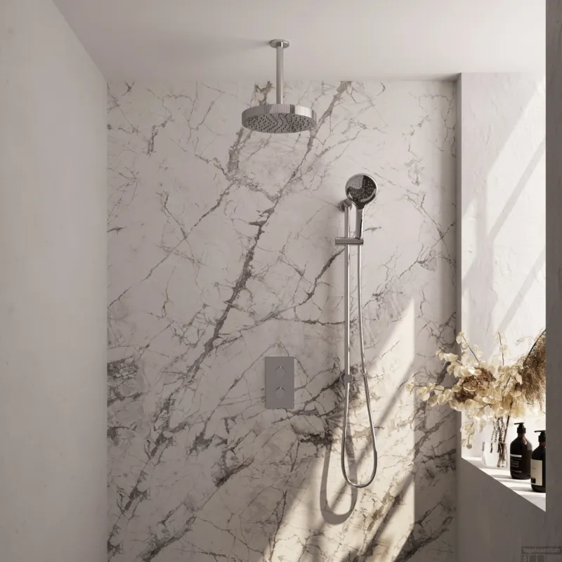 Bestseller Brauer Stripe thermostatische inbouw regendouche 3-weg rechthoekig SET 24 met 25 cm douchekop en plafondarm en 3-standen handdouche en doucheslang en geintegreerde glijstang chroom