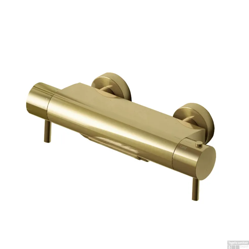 Weekendaanbieding Badkraan Hotbath Cobber Thermostaat Waterval Uitloop Geborsteld Messing PVD