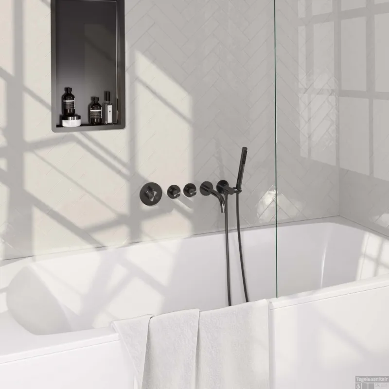 Exclusieve Aanbieding Inbouwthermostaatset Brauer Gunmetal Carving Incl Baduitloop en Staafhanddouche Messing Gunmetal