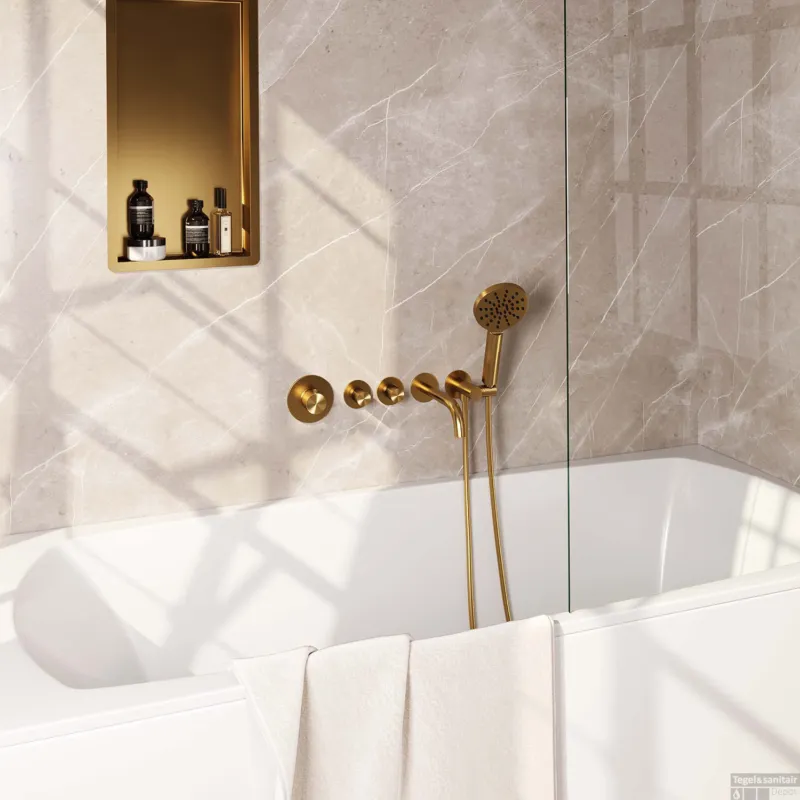 Snelle Levering Inbouwthermostaatset Brauer Gold Carving Incl Baduitloop en 3 Standen Handdouche Goud
