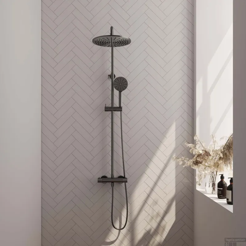 Regendoucheset Opbouw Brauer Gunmetal Carving 30 cm Thermostatisch met Handdouche 3-Standen Geborsteld Gunmetal Direct Beschikbaar