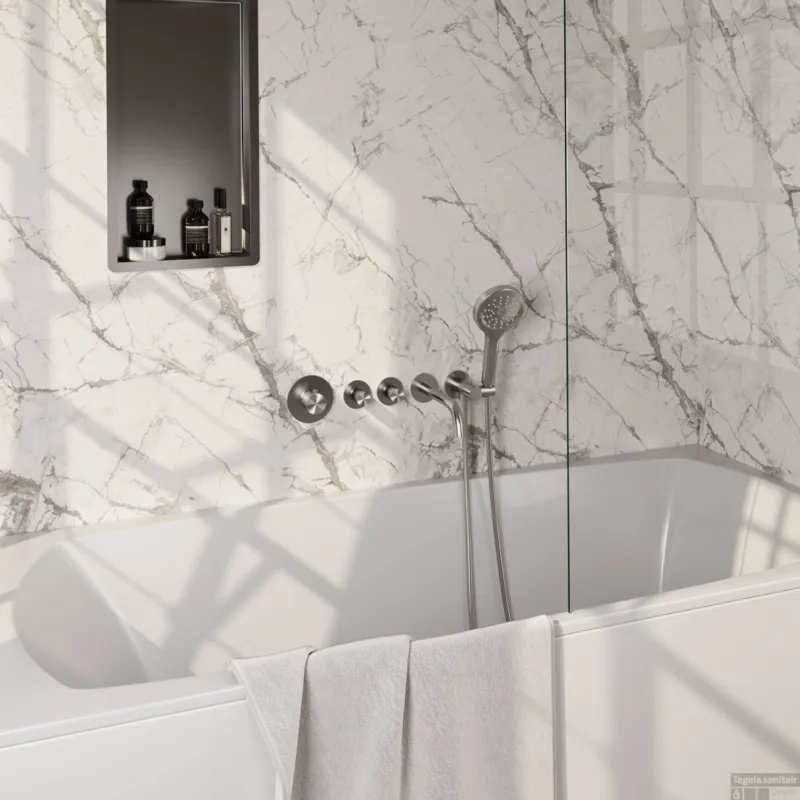 Inbouwthermostaatset Brauer Brushed Carving Incl Baduitloop en 3 Standen Handdouche RVS Goedkoop