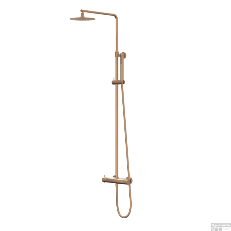 Regendoucheset IVY Bond Opbouw Thermostatisch 20 cm Slim Staaf Handdouche Geborsteld Mat Koper PVD Koopje